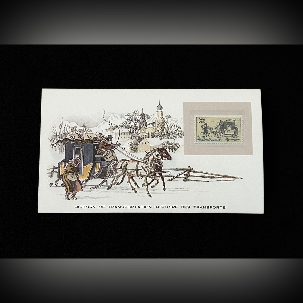 Vintage Czechoslovakia History of Transportation Horse-Drawn Sled 3.60 Kčs Stamp